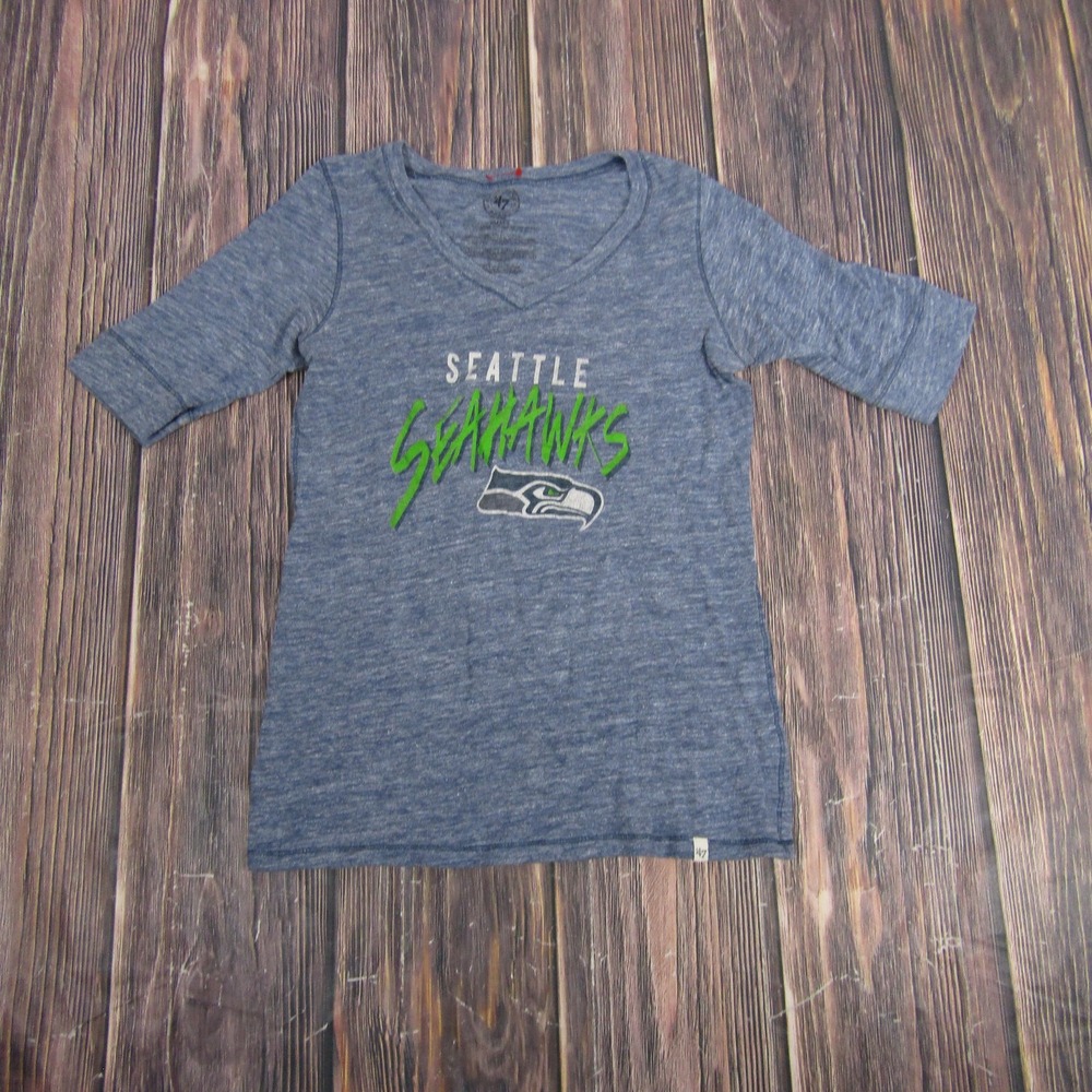 Seattle Seahawks Shirt Womens Small Blue NFL Football 3/4 Sleeve Scoop Neck